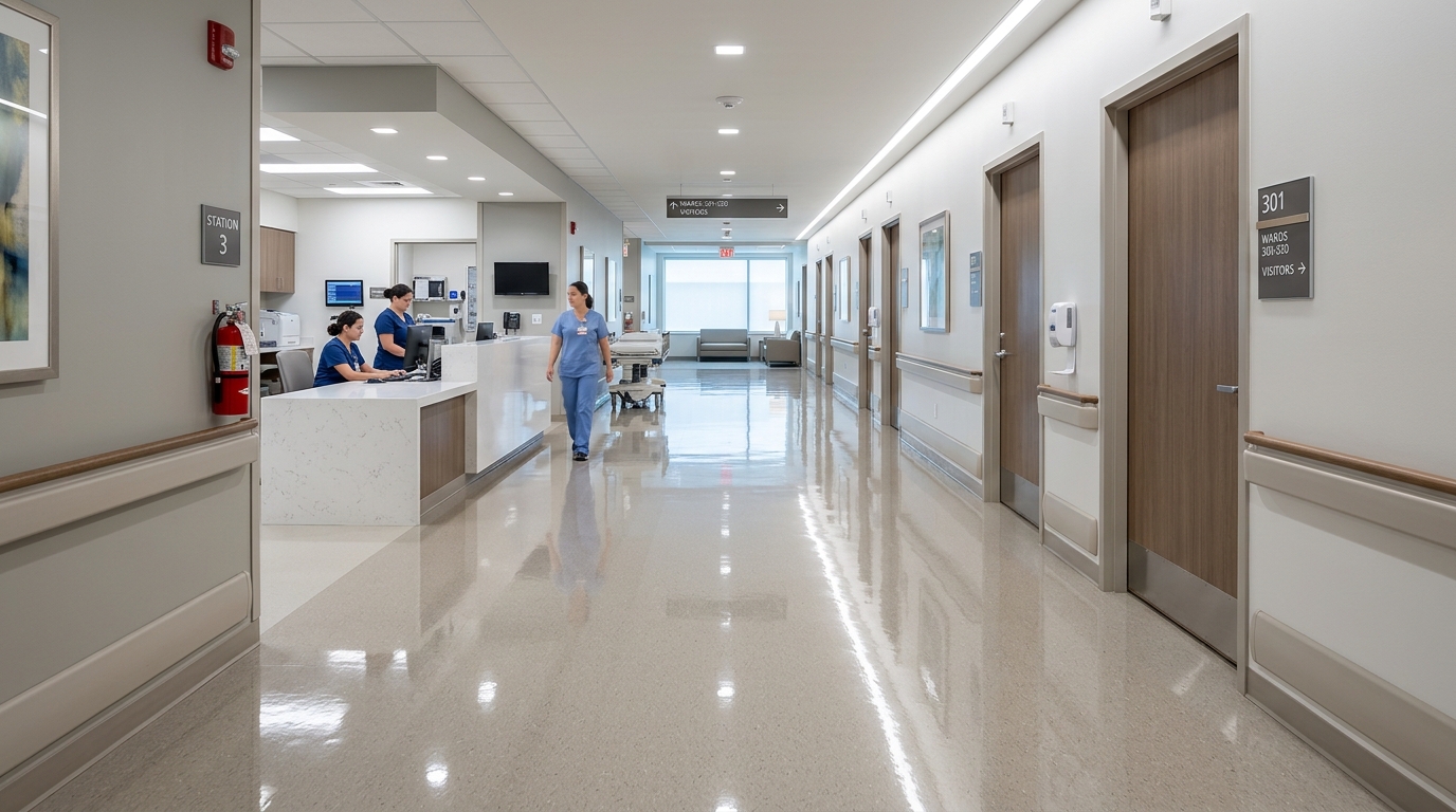 Commercial flooring in hospital corridor Northern Ireland